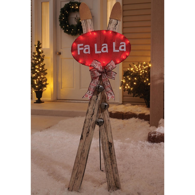 ACE TRADING - INLITEN 8, Celebrations  Clear  Skis with Bow and Fa La La Sign  Yard Decor
