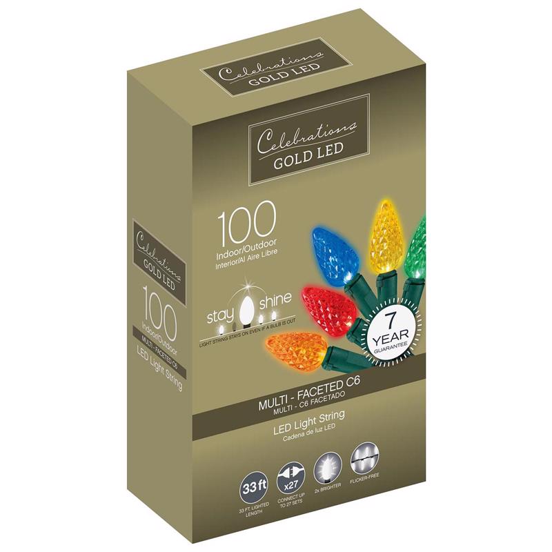 ACE TRADING - INLITEN 13, Celebrations Gold LED C6 Multicolored 100 ct String Christmas Lights 33 ft.