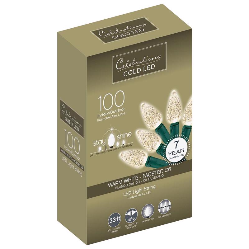 ACE TRADING - INLITEN 13, Celebrations Gold LED C6 Warm White 100 ct String Christmas Lights 33 ft.