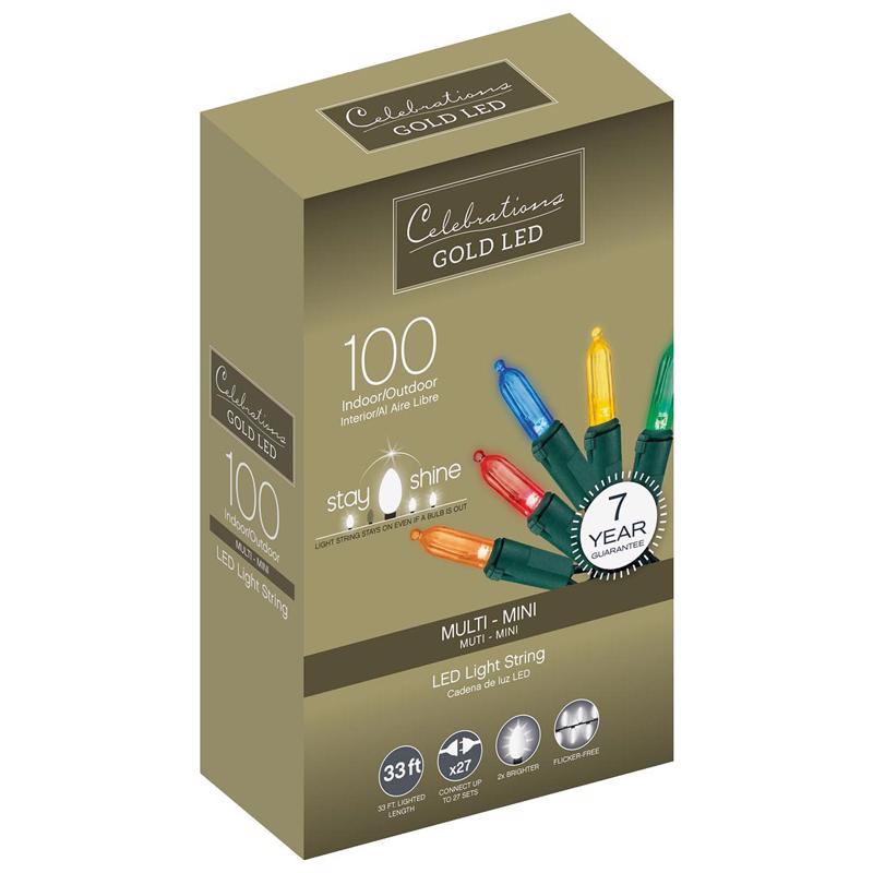 ACE TRADING - INLITEN 13, Celebrations Gold LED Mini Multicolored 100 ct String Christmas Lights 33 ft.