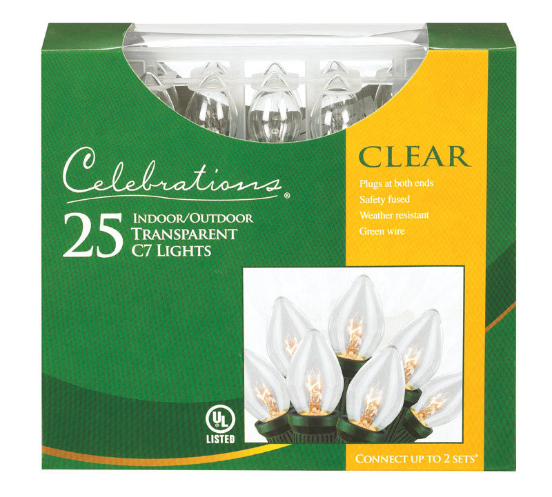 ACE TRADING - HB LIGHTS 10, Celebrations Incandescent C7 Clear 25 ct String Christmas Lights 25 ft.