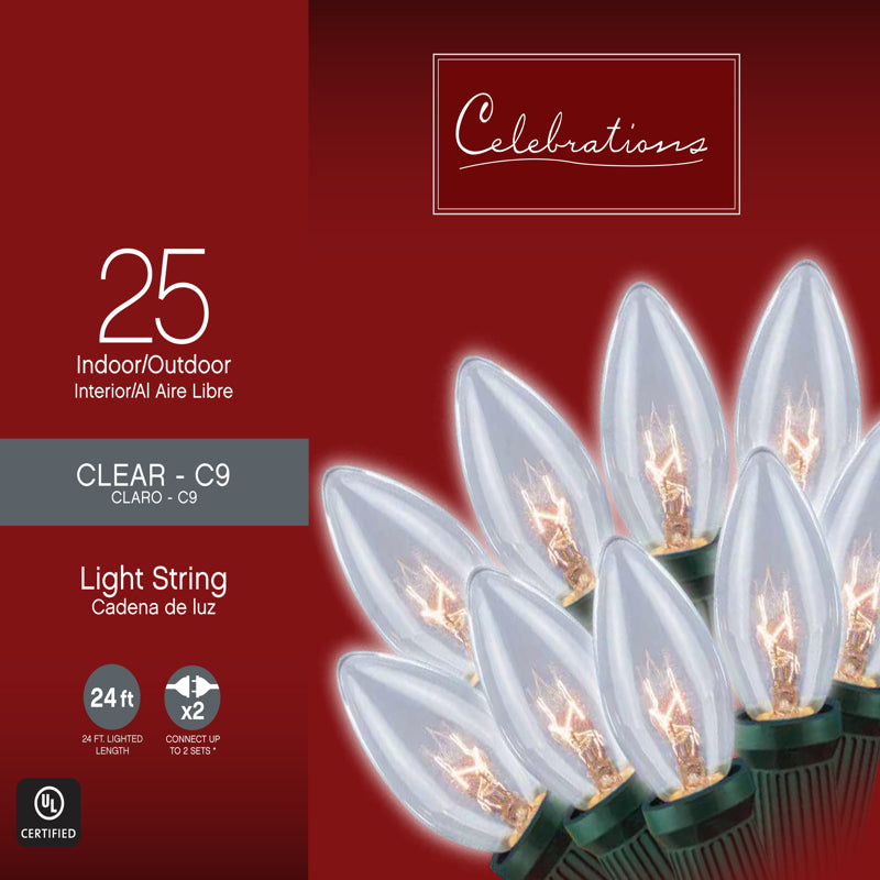 ACE TRADING - HB LIGHTS 10, Celebrations Incandescent C9 Clear 25 ct String Christmas Lights 24 ft.