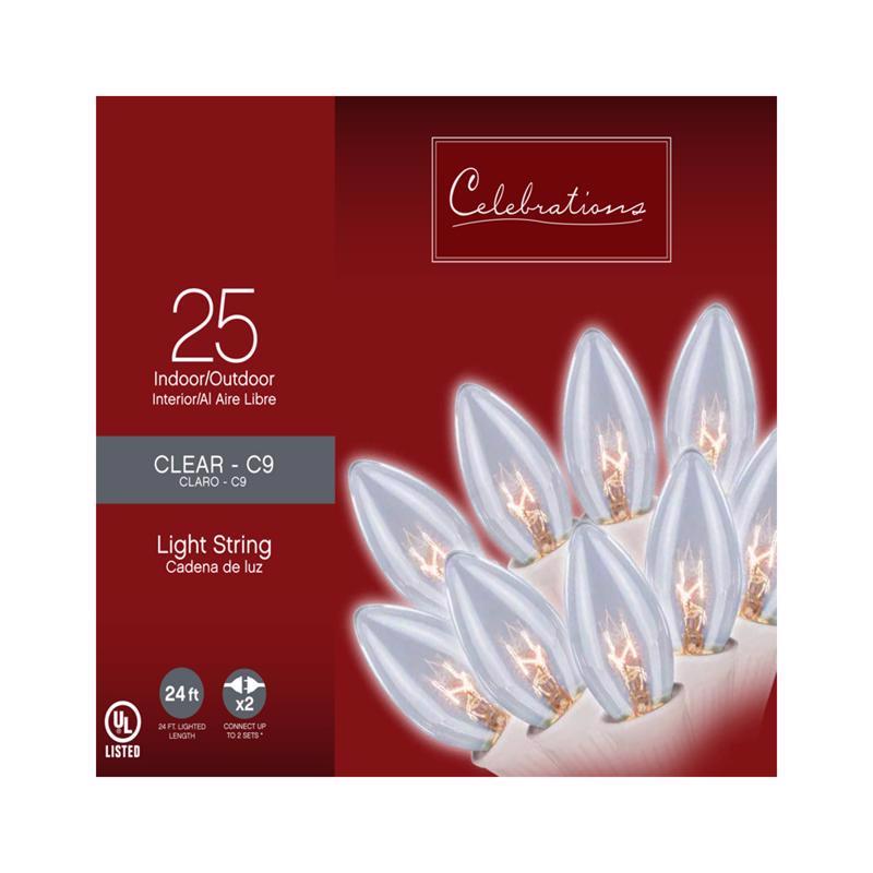 ACE TRADING - HB LIGHTS 10, Celebrations Incandescent C9 Clear 25 ct String Christmas Lights 24 ft.