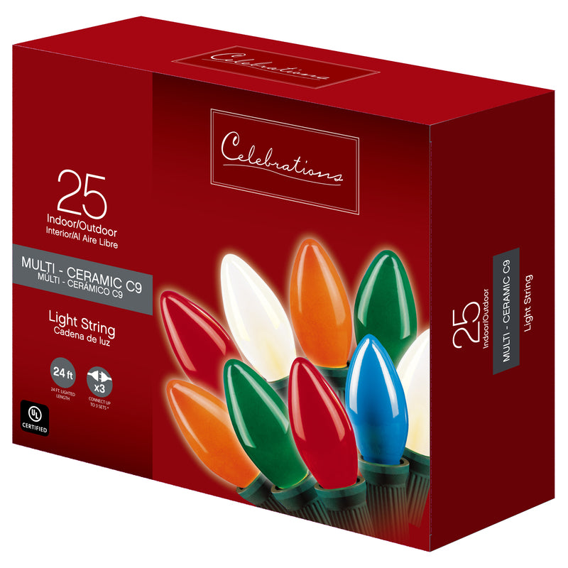 ACE TRADING - HB LIGHTS 10, Celebrations Incandescent C9 Multicolored 25 ct String Christmas Lights 24 ft.