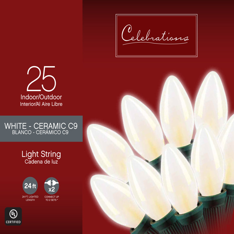 ACE TRADING - HB LIGHTS 10, Celebrations Incandescent C9 White 25 ct String Christmas Lights 25 ft.