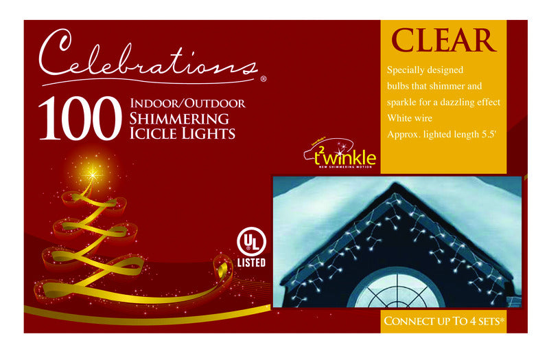 ACE TRADING - SI 9, Celebrations Incandescent Clear 100 ct Icicle Christmas Lights 5.5 ft.