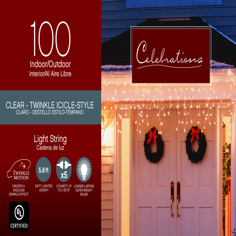 ACE TRADING - SI 9, Celebrations Incandescent Clear 100 ct Icicle Christmas Lights 5.5 ft.