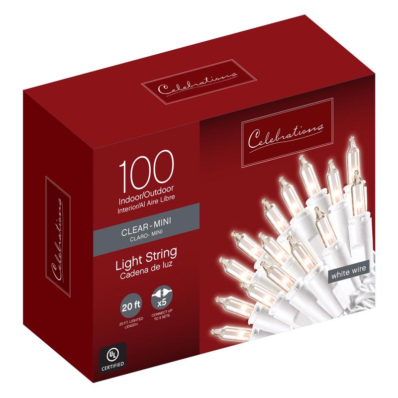 ACE TRADING - WEC, Celebrations Incandescent Mini Clear 100 ct String Christmas Lights 20 ft.