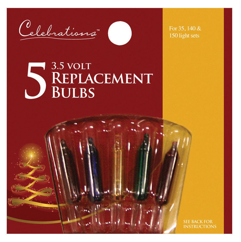 ACE TRADING - WEC, Celebrations Incandescent Mini Multicolored 5 ct Replacement Christmas Light Bulbs