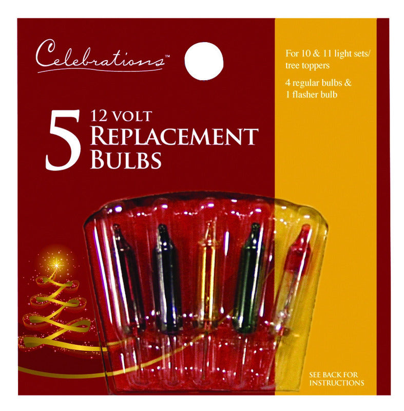 ACE TRADING - INLITEN 19, Celebrations Incandescent Mini Multicolored 5 ct Replacement Christmas Light Bulbs