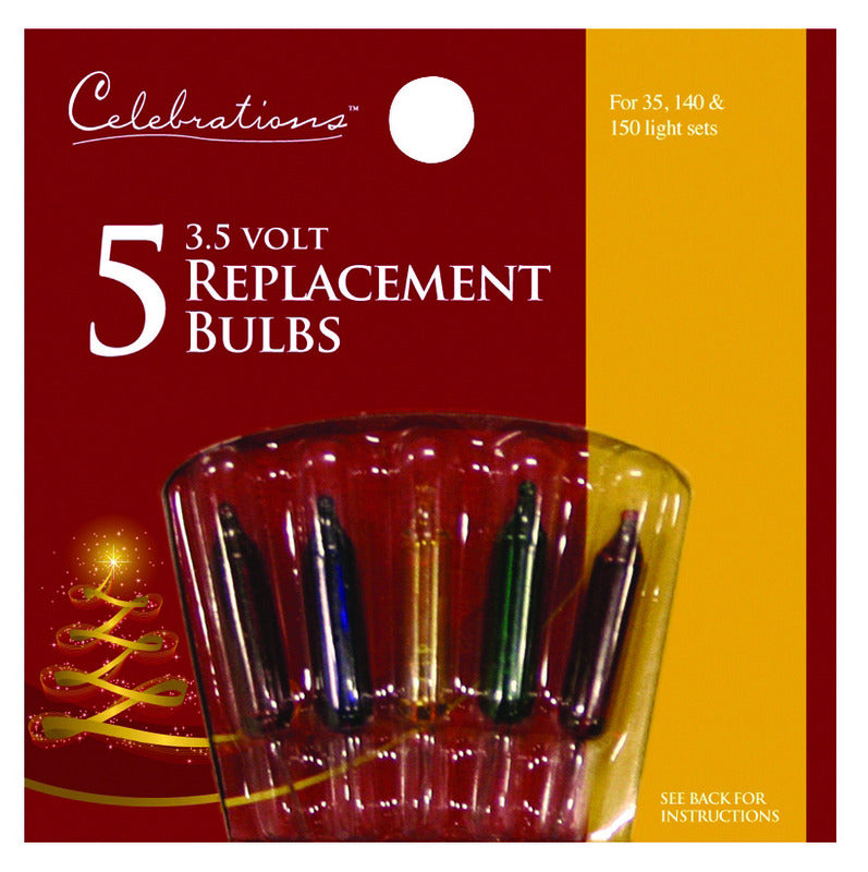 ACE TRADING - WEC, Celebrations Incandescent Mini Multicolored 5 ct Replacement Christmas Light Bulbs