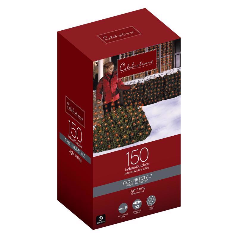 ACE TRADING - WEC, Celebrations Incandescent Mini Red 150 ct Net Christmas Lights 6 ft.