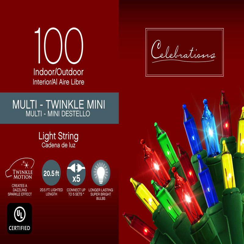 ACE TRADING - SI 9, Celebrations Incandescent Multicolored 100 ct String Christmas Lights 20 ft.