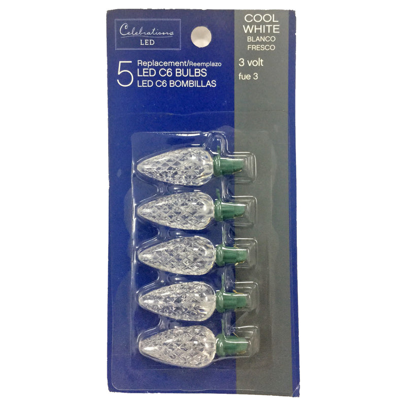 ACE TRADING - WEC, Celebrations LED C6 Cool White 5 ct Replacement Christmas Light Bulbs