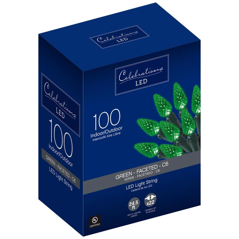 ACE TRADING - WEC, Celebrations LED C6 Green 100 ct String Christmas Lights 24.75 ft.