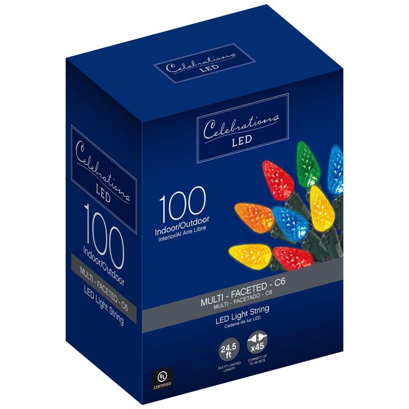 Celebrations, Celebrations LED C6 Multicolored 100 ct String Christmas Lights 24.75 ft.