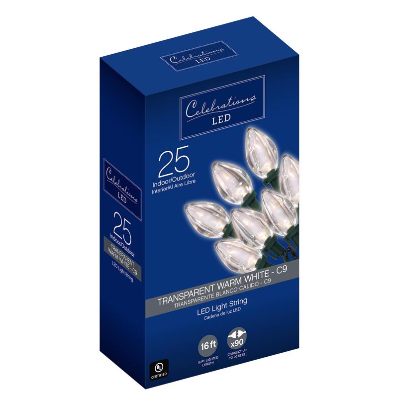 ACE TRADING - WEC, Celebrations LED C9 Warm White 25 ct String Christmas Lights 16 ft.