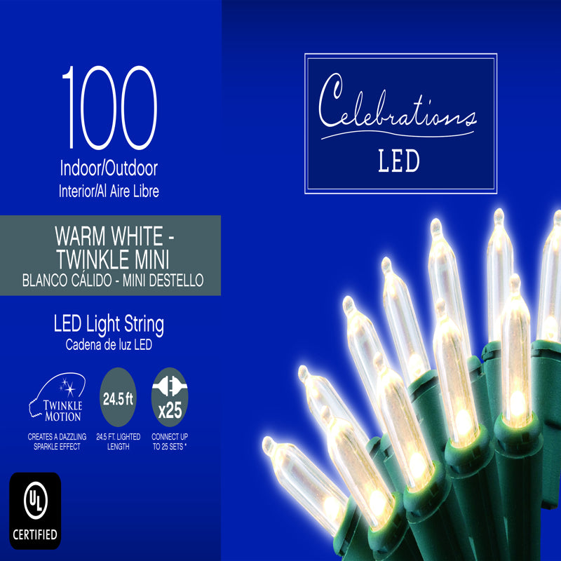 ACE TRADING - SI 9, Celebrations LED M5 Warm White 100 ct String Christmas Lights 24.5 ft.