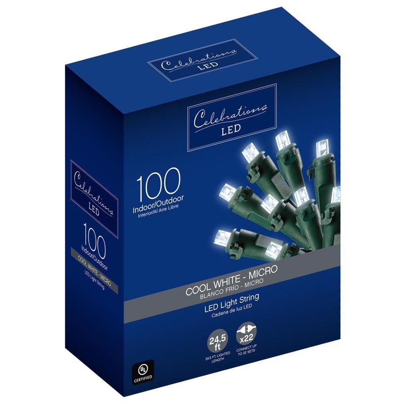 ACE TRADING - WEC, Celebrations LED Micro/5mm Cool White 100 ct String Christmas Lights 24.5 ft.