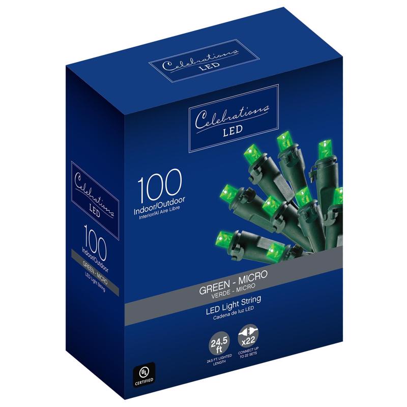 ACE TRADING - WEC, Celebrations LED Micro/5mm Green 100 ct String Christmas Lights 24.5 ft.