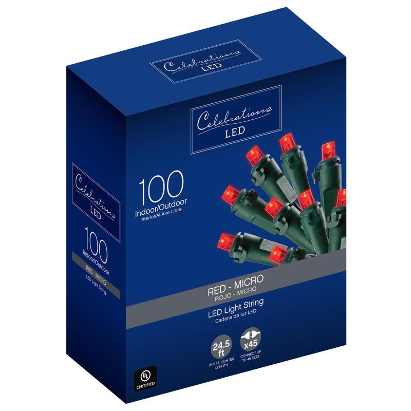 ACE TRADING - WEC, Celebrations LED Micro/5mm Red 100 ct String Christmas Lights 24.5 ft.