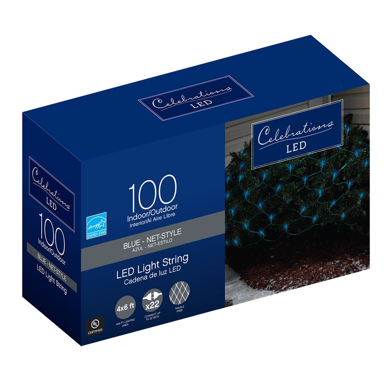 ACE TRADING - WEC, Celebrations LED Mini Blue 100 ct Net Christmas Lights 6 ft.