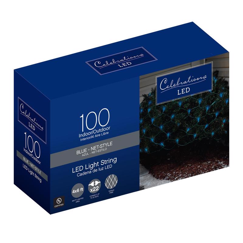 ACE TRADING - WEC, Celebrations LED Mini Blue 100 ct Net Christmas Lights 6 ft.