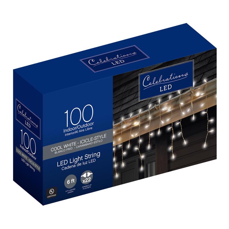 Celebrations, Celebrations LED Mini Cool White 100 ct Icicle Christmas Lights 5.67 ft.