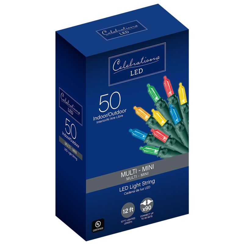 Celebrations, Celebrations LED Mini Multicolored 50 ct String Christmas Lights 12 ft.