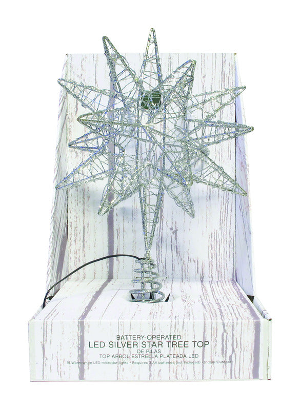 ACE TRADING-INLITEN 2, Celebrations LED Silver Microdot Star Tree Topper 9 in.