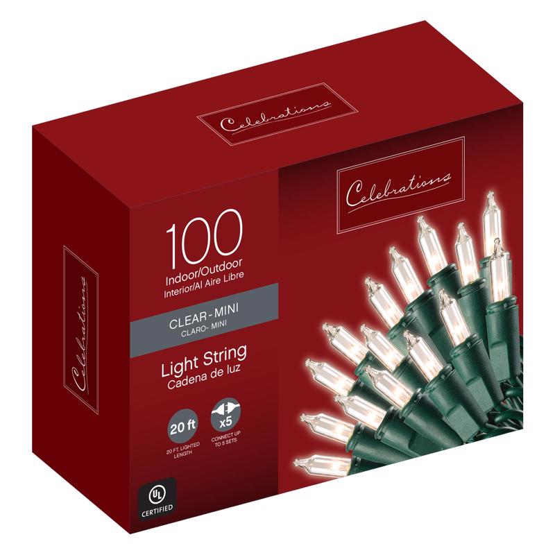 ACE TRADING - WEC, Celebrations Mini Incandescent Light Set Clear 20.625 ft. 100 lights Green (Pack of 24)