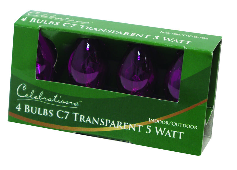 ACE TRADING - SI6, Celebrations Transparent C7 Incandescent Replacement Bulb Pink 4 lights (Pack of 10)