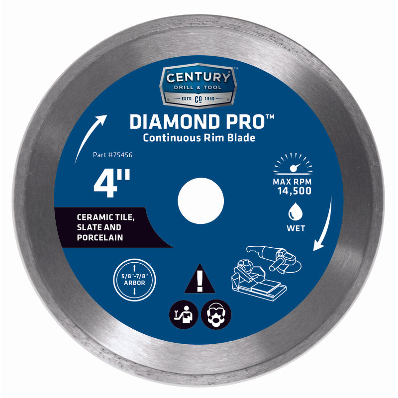 CENTURY DRILL & TOOL LLC, Century Drill & Tool Diamond Pro 4 in. D X 5/8 and 7/8 in. Steel Continuous Rim Diamond Saw Blade 1