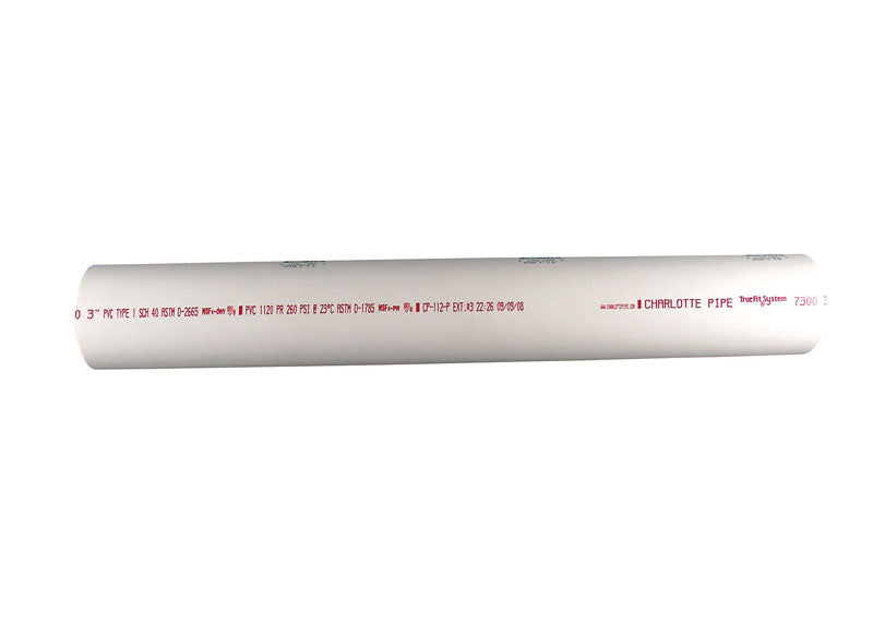 CHARLOTTE PIPE & FOUNDRY CO, Charlotte Pipe Schedule 40 PVC Solid Pipe 1-1/2 in. D X 2 ft. L Plain End 330 psi