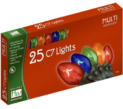 Inliten Llc-Import, Christmas Lights Set, Multi-Color, C7 Transparent, 25-Ct.