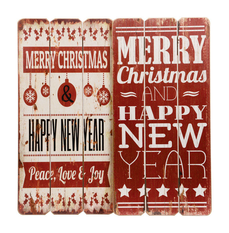 KAEMINGK INTERNATIONAL, Decoris Wood Look Christmas Sign Red/White MDF 1 each (Pack of 8)