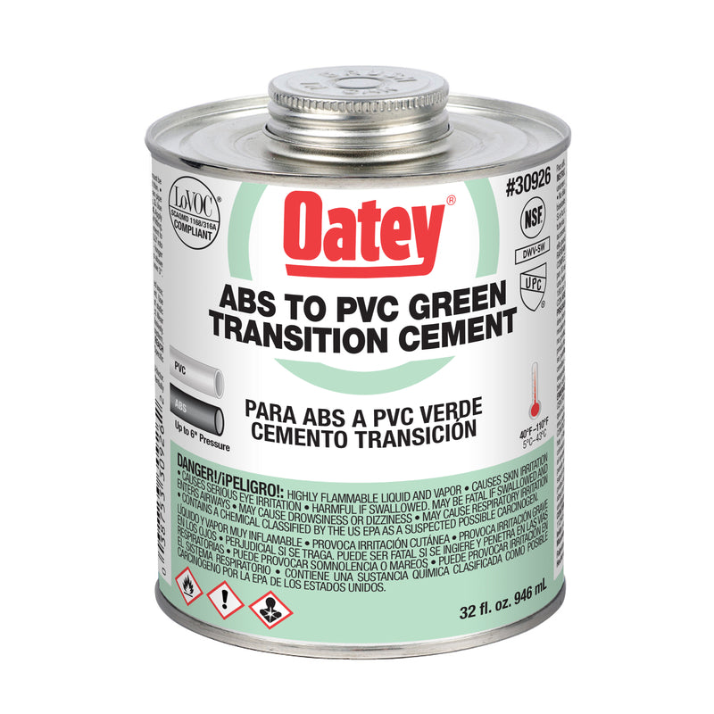 OATEY SCS, Oatey Green Medium-Bodied Formula Transition Cement for ABS/PVC 32 oz.